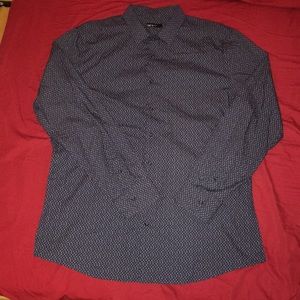 Slim Fit Navy Blue Numbers Print Dress Shirt